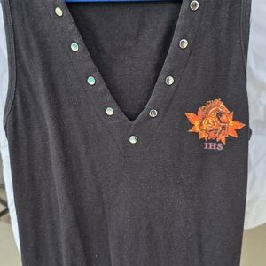 Black Sleeveless Top with Studded V-Neck Iron Horse Saloon